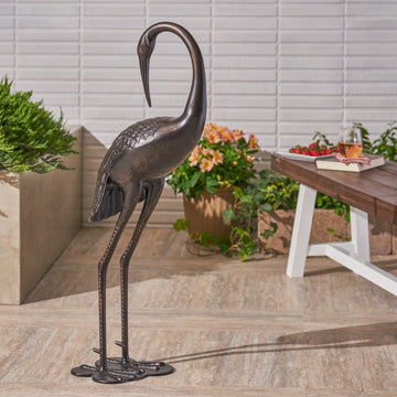 Aluminum Preening Crane Statue, Rust-Proof Bird Sculpture for Garden & Patio Decor