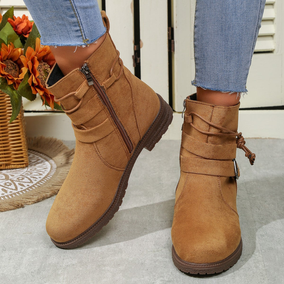 Round Toe Side Zip Martin Boots