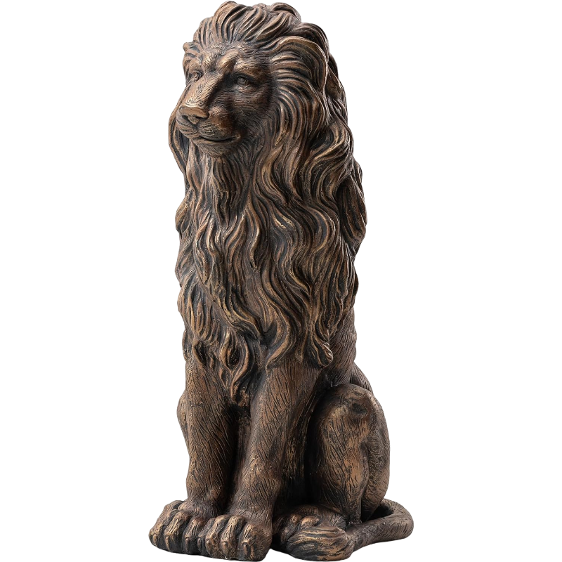20.5" Majestic Resin Black Lion Statue, Weatherproof Guardian Sculpture for Patio & Entryway