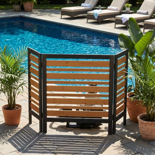 3-Panel Wooden Privacy Screen Fence, Outdoor AC Cover for Backyard Garden