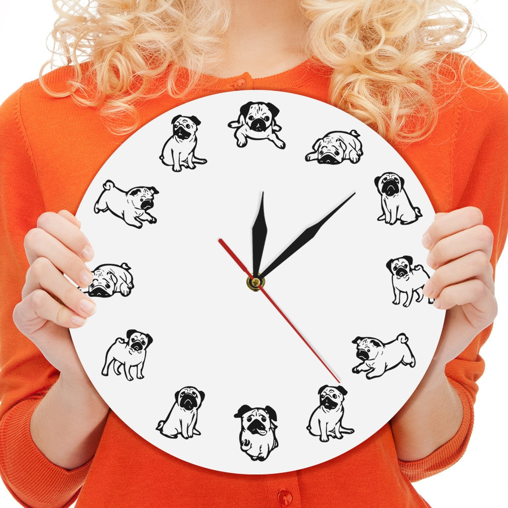 Cartoon Pug Dog Puppy Wall Clock