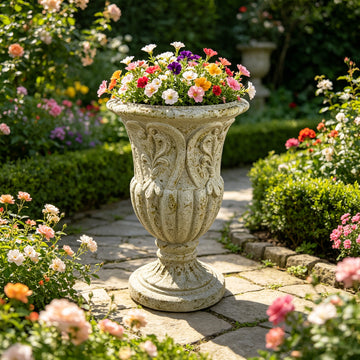 Majestic 25.3" Antique Rustic MGO Garden Urn Planter – Hand-Painted Weathered Stone Finish with Leaf Relief, Heavy-Duty Outdoor Tall Flower Pot for Patio, Front Porch, Entryway & Landscape Decor, Wedding Centerpiece