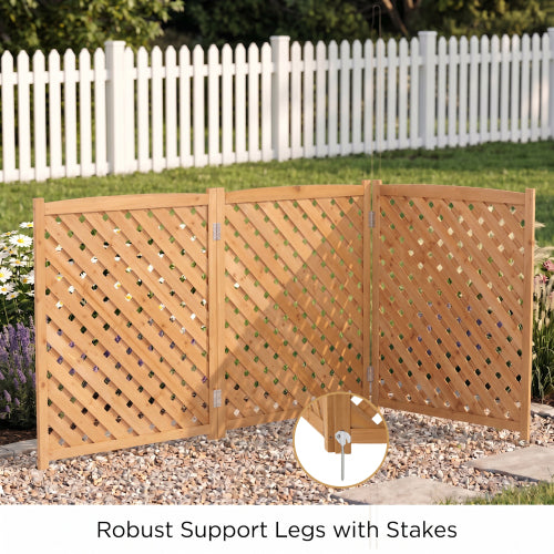 3-Panel Outdoor Wood Privacy Screen, Lattice Fence for AC & Trash