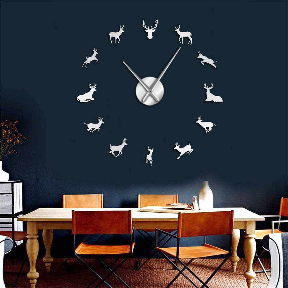Antler Deer Head Deer Hunter Large Frameless DIY Wall Clock