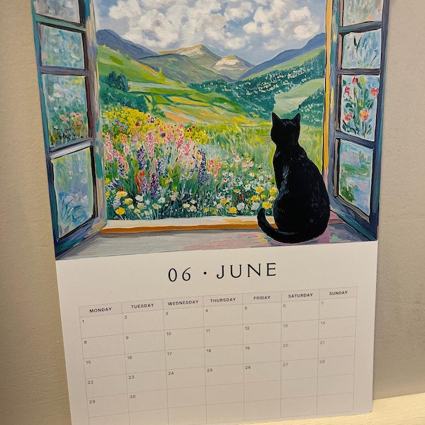 2026 Funny Traveling Black Cat Calendar - Monthly Planner, Travel Lover Gift