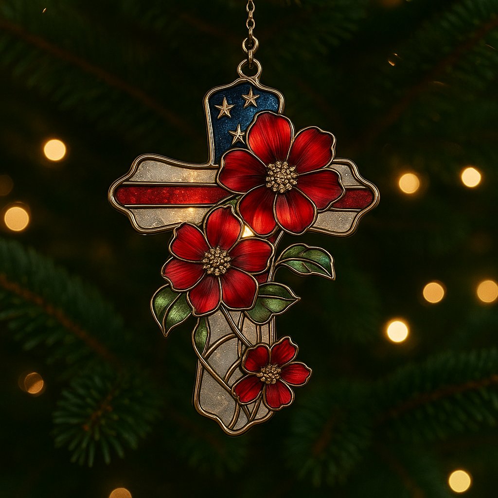 Christmas Patriotic Cross Ornament