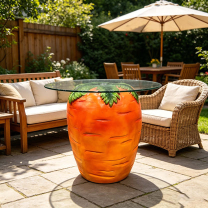 16" Whimsical Carrot Side Table, Resin Glass Top End Table for Living Room & Patio Decor