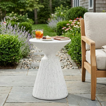 Retro Speckled MGO Side Table, Textured Pedestal End Table for Home & Patio Decor