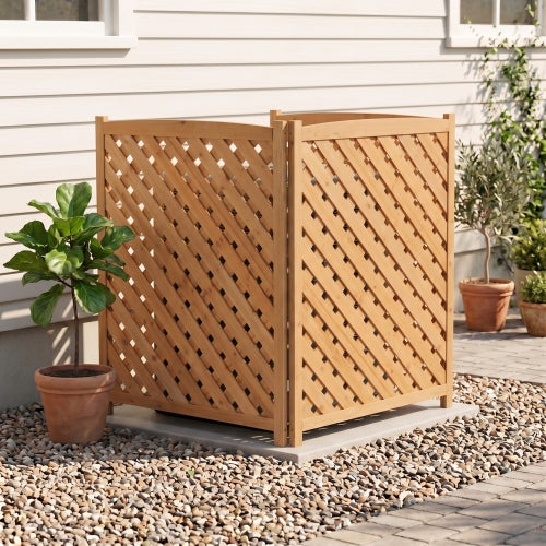 3-Panel Outdoor Wood Privacy Screen, Lattice Fence for AC & Trash