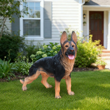 Outdoor German Shepherd Statue, Lifelike Dog Figurine for Garden, Porch & Yard Decor
