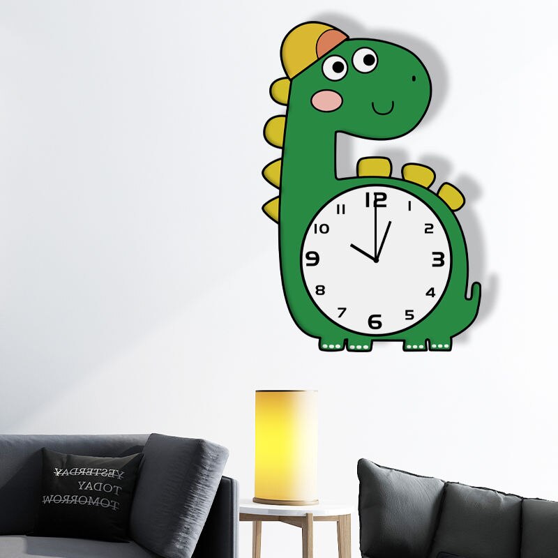 Cartoon Long Neck Dinosaur Brachiosaurus Silent Movement Wall Clock For Children Bedroom