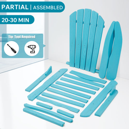 Folding Wooden Adirondack Chair with Embossed Grain, Solid Wood Patio Chair, Turquoise