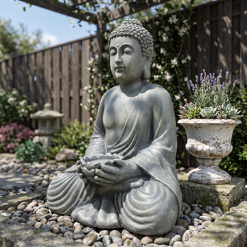 Zen Buddha Statue, Weatherproof MGO Sculpture for Garden & Courtyard Decor