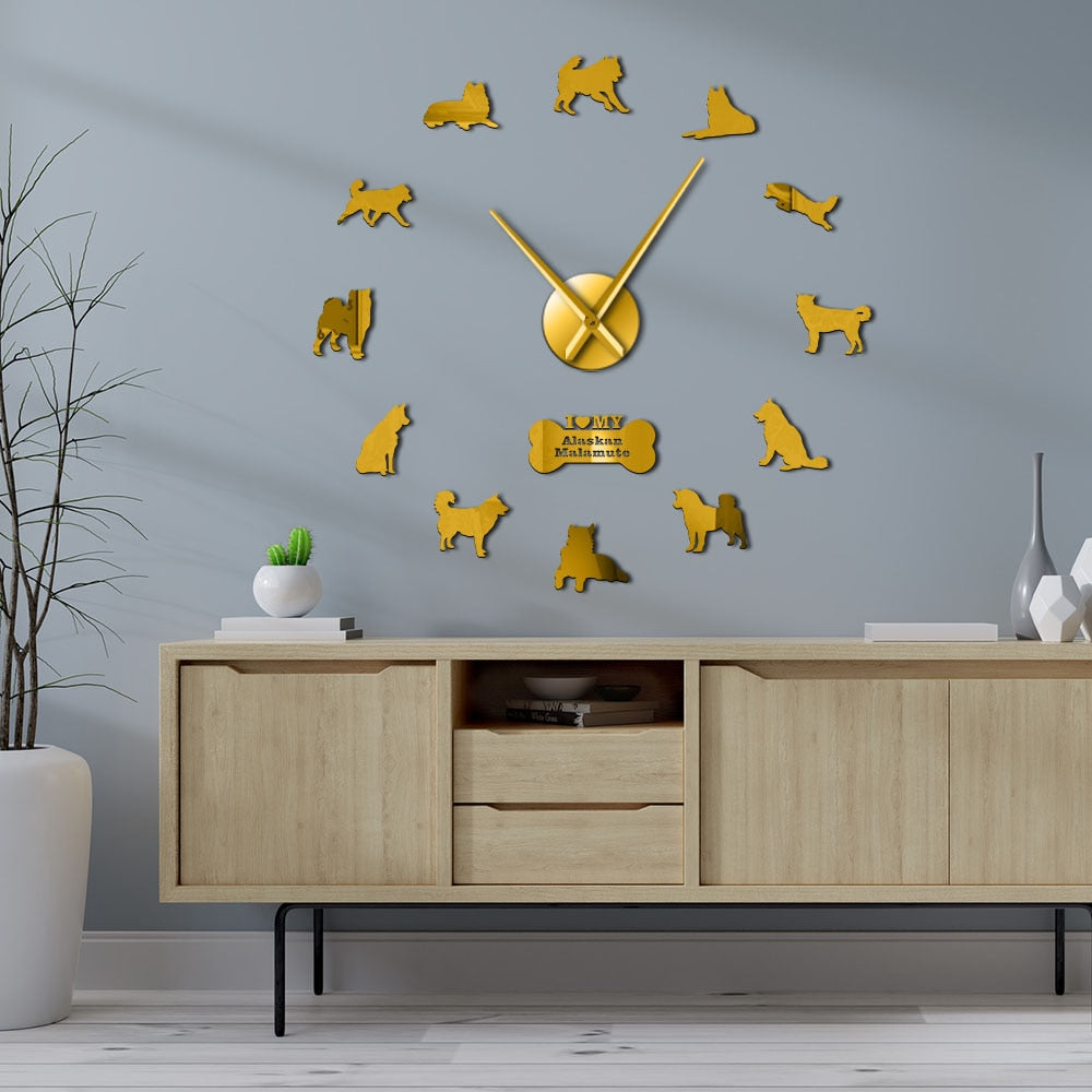 Alaskan Malamute Dog Large Frameless DIY Wall Clock
