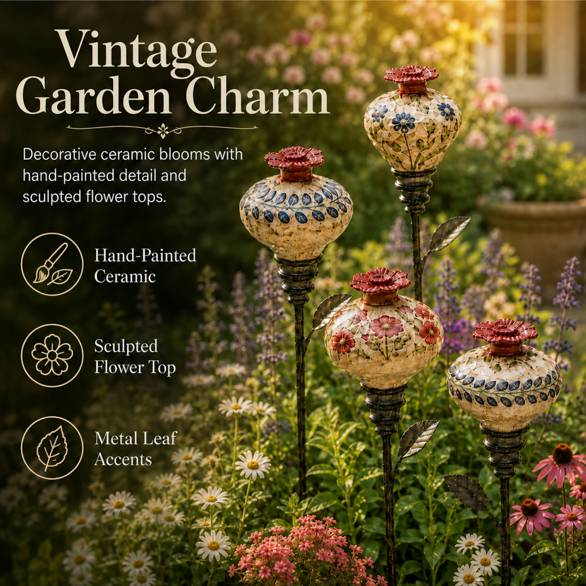Keramische Bloem Kolibrievoeder – Romantische Tuinsfeer Met Een Vintage Touch!