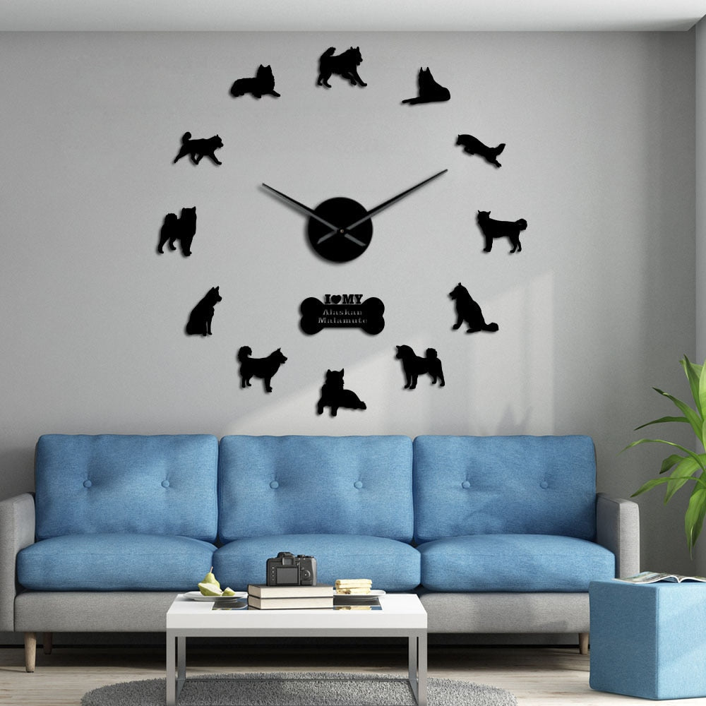 Alaskan Malamute Dog Large Frameless DIY Wall Clock