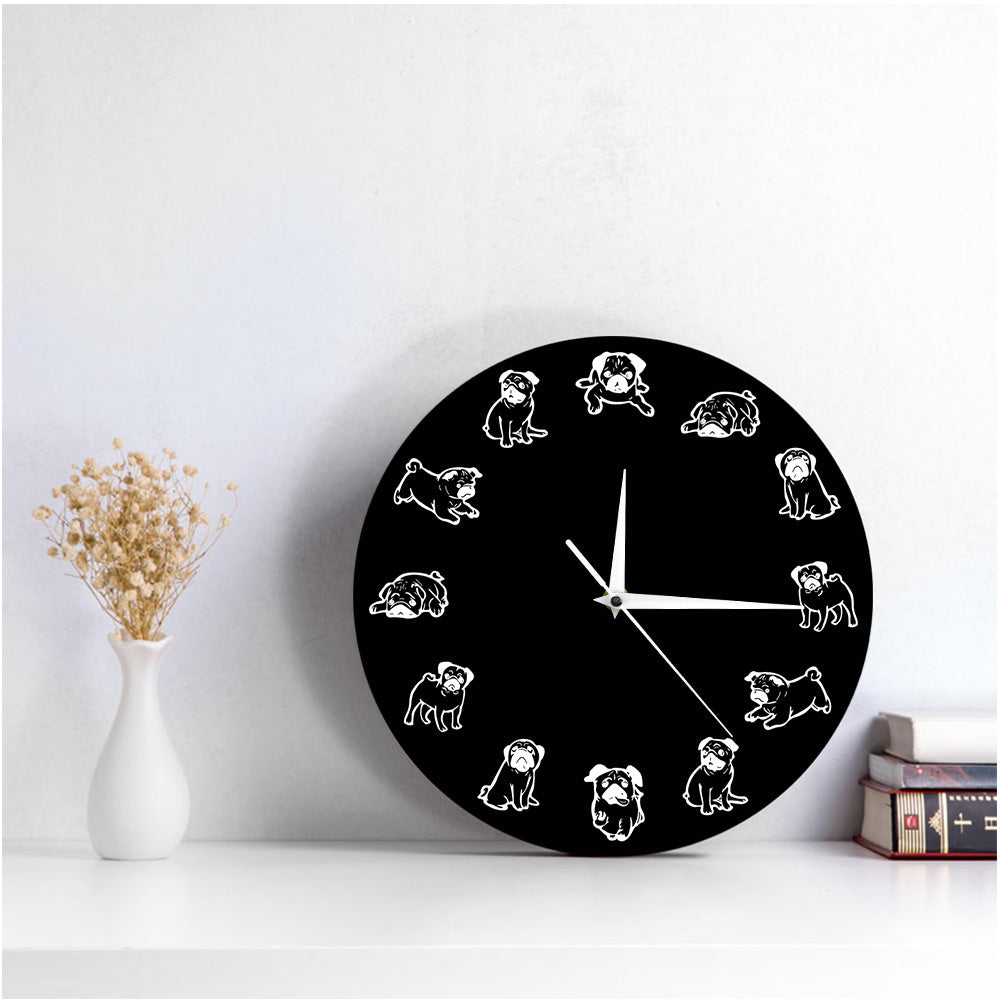 Cartoon Pug Dog Puppy Wall Clock