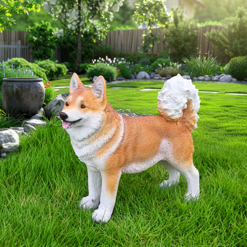 Lifelike Shiba Inu Dog Statue, Realistic Resin Figurine for Indoor & Outdoor Decor