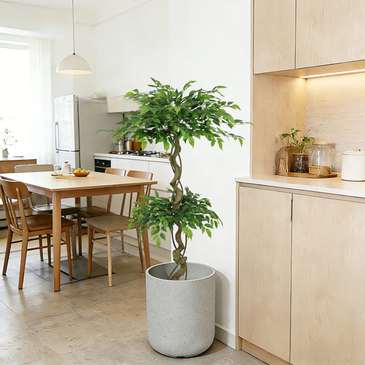 5.2FT Artificial Ficus Tree, Lifelike Faux Banyan Tree with Black Pot for Home Decor