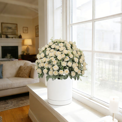 24" Artificial Rose Plants, 2 Pack White UV-Resistant Lifelike Faux Potted Floral Decor