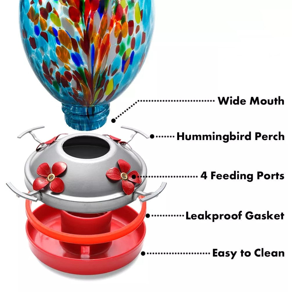 Hand Blown Glass Hummingbird Feeder  - 34 Ounces