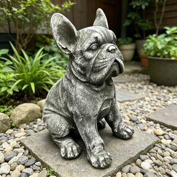 16" Lifelike French Bulldog Garden Statue, Rustic Resin Dog Sculpture for Patio & Backyard Decor
