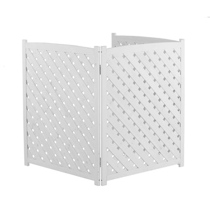 3-Panel Wooden Privacy Screen Fence with Lattice Design, Outdoor AC Cover