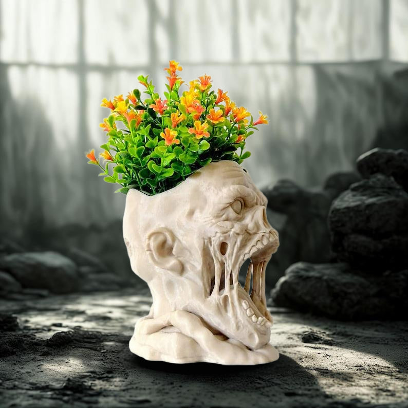Weird Zombie Head Skull Flower Stand