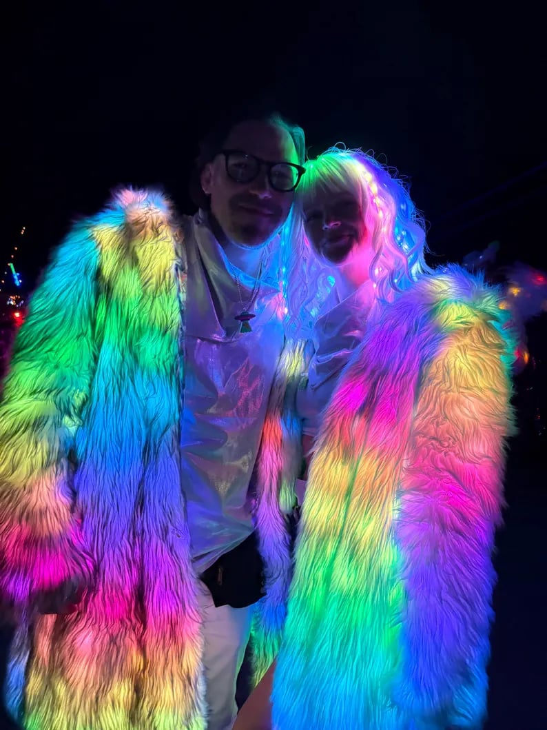 LED Coat   - 100% Faux Fur, Thermal Warmth, App Ctrl for Winter Holidays