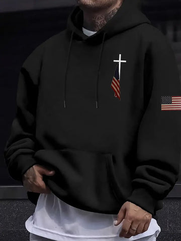 Men's Cross Flag Print Casuasl Hoodie
