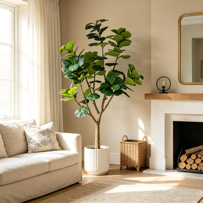 7FT Artificial Fiddle Leaf Fig Tree, Realistic Faux Potted Plant in Black Pot