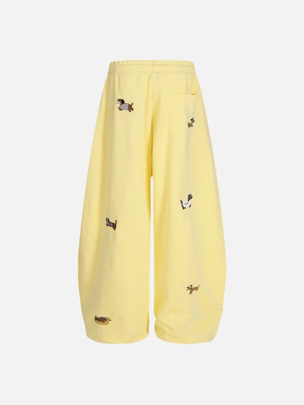 Unisex Embroidery Puppy Baggy Barrel Sweatpants