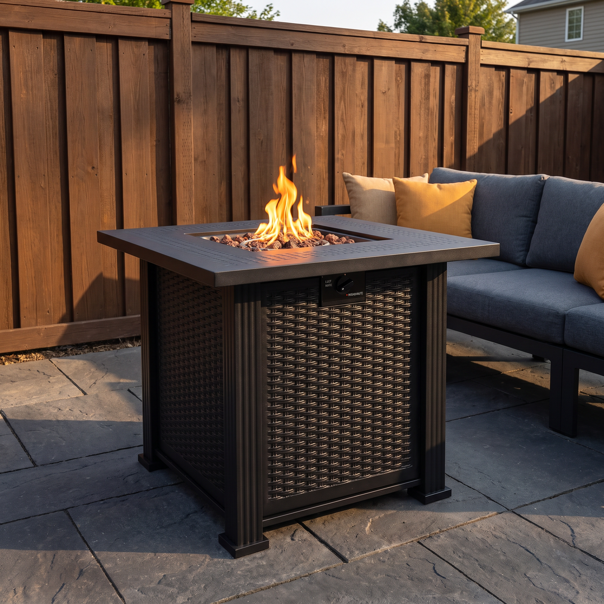 Modern Outdoor Fire Pit Table, 50,000 BTU Propane Gas Fireplace with Lava Rocks