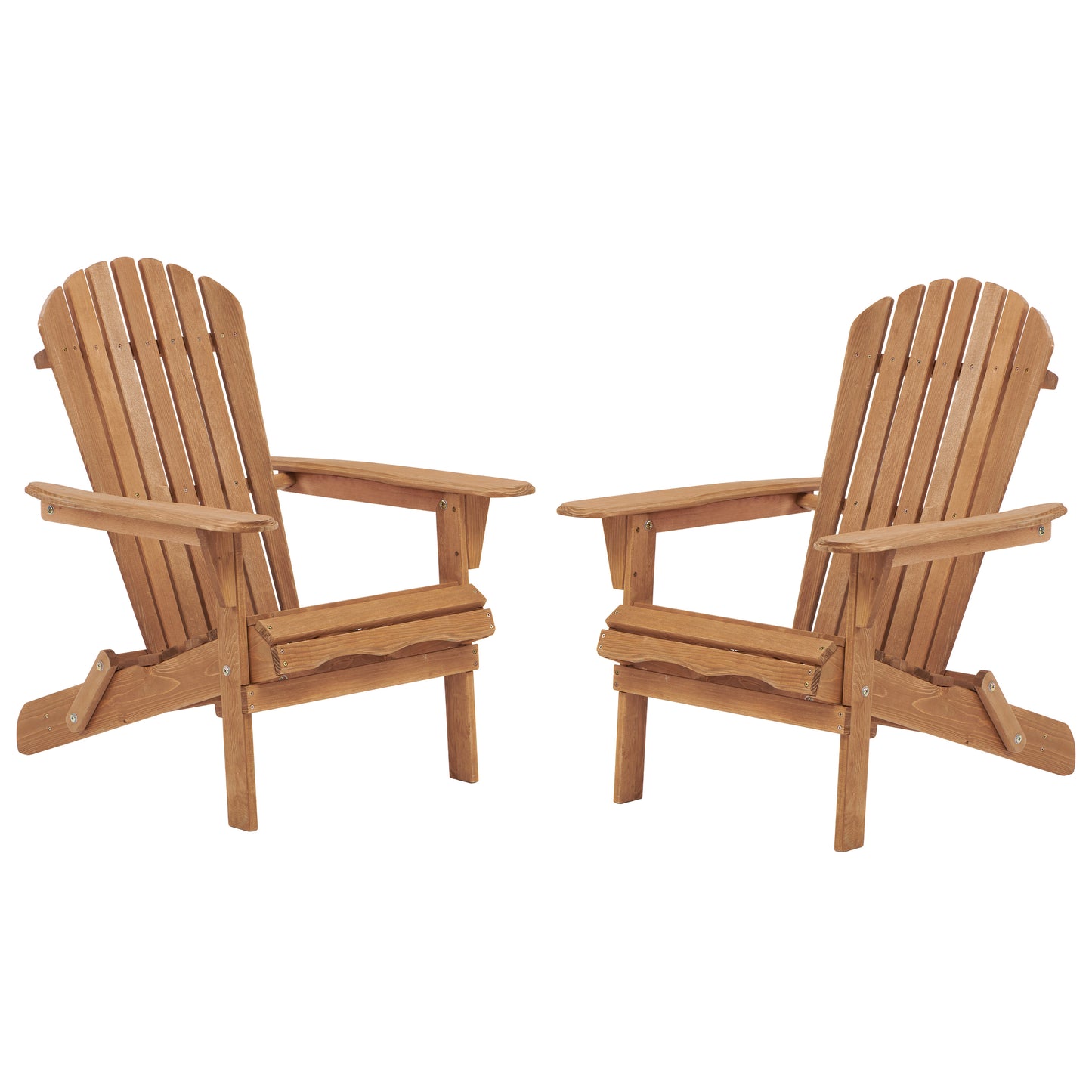 Set of 2 Folding Wooden Adirondack Chairs, Pre-Assembled Patio Chair in Light Brown