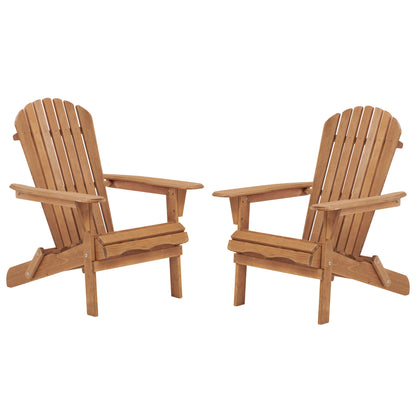 Set of 2 Folding Wooden Adirondack Chairs, Pre-Assembled Patio Chair in Light Brown