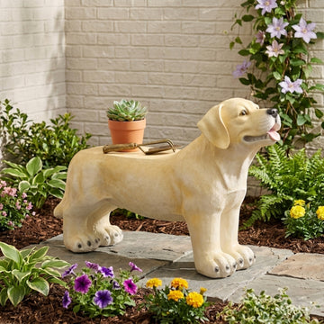 Dog Bench Garden Seating, Light Brown MGO Labrador Outdoor Decor, No Assembly