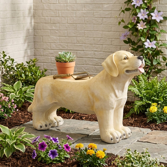 Dog Bench Garden Seating, Light Brown MGO Labrador Outdoor Decor, No Assembly