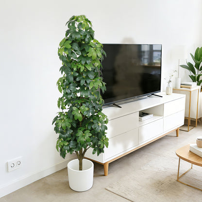 6FT Artificial Schefflera Tree, Lifelike Faux Umbrella Plant with Black Pot for Home Decor