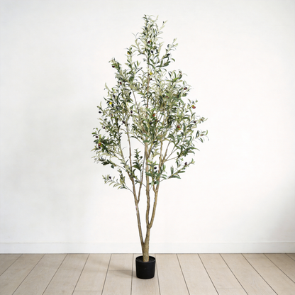 7FT Artificial Olive Tree, Realistic Faux Potted Plant with Black Pot for Indoor Decor