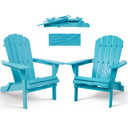 Folding Wooden Adirondack Chair with Embossed Grain, Solid Wood Patio Chair, Turquoise