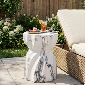 Sculptural Twisted MGO Side Table, Fluted Outdoor End Table for Patio & Garden