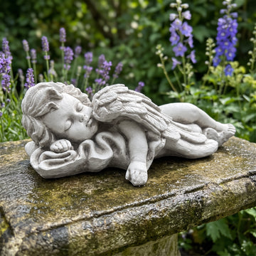 Lying Angel Statue, Weatherproof Resin Cherub Sculpture for Garden & Tabletop Decor