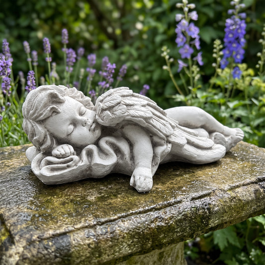 Lying Angel Statue, Weatherproof Resin Cherub Sculpture for Garden & Tabletop Decor