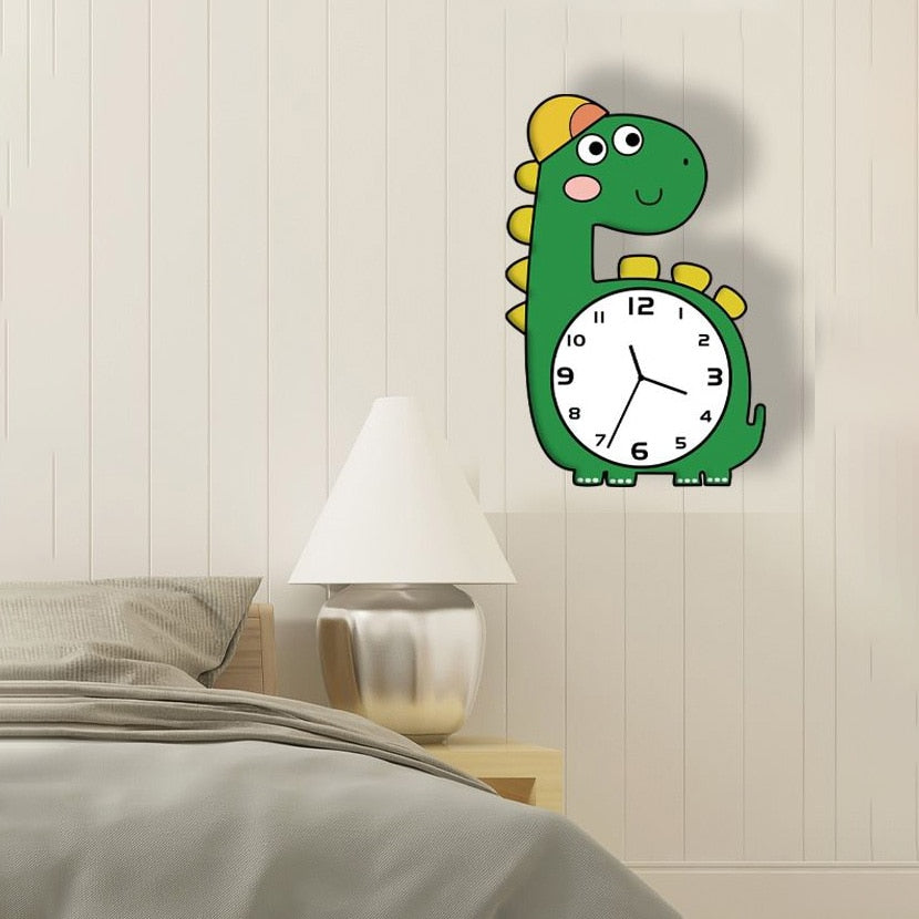 Cartoon Long Neck Dinosaur Brachiosaurus Silent Movement Wall Clock For Children Bedroom