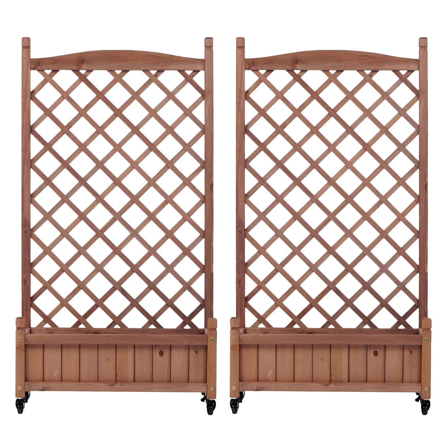 2 Pack Raised Garden Bed with Trellis, Wooden Planter Box with Wheels for Climbing Plants