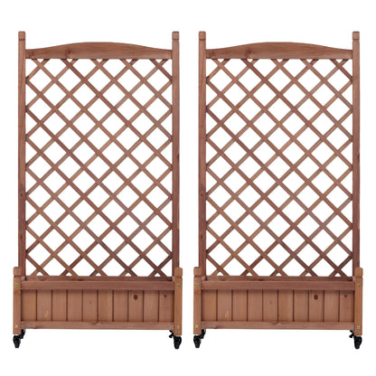 2 Pack Raised Garden Bed with Trellis, Wooden Planter Box with Wheels for Climbing Plants