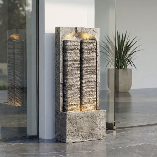 Modern Cascading Wall Fountain, 39" LED Lighted Weather-Resistant Garden Water Feature