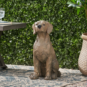 MGO Dog Statue, Cast Stone Outdoor Puppy Decor with Dark Brown Finish