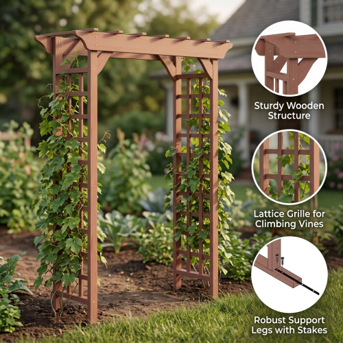 Wooden Garden Arbor with Trellis, Wedding Arch Pergola for Outdoor Ceremony