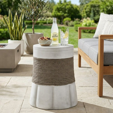 Retro Woven Rope MGO Side Table, Fan-Base End Table for Home & Outdoor Decor